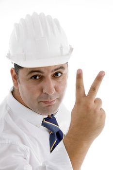 successful architect showing winning gesture on  an isolated white background 