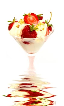 closeup of ice cream with strawberry