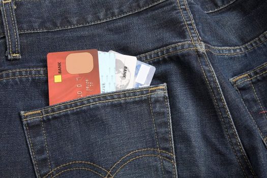 jeans pocket with credit card, use for shoping, front view