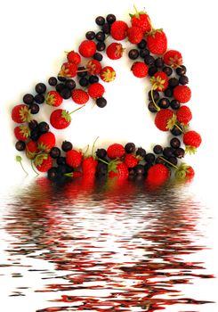 Duality of feelings - heart symbol made of fresh strawberries and bog bilberries