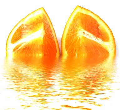 two quarters of orange with rough surface
