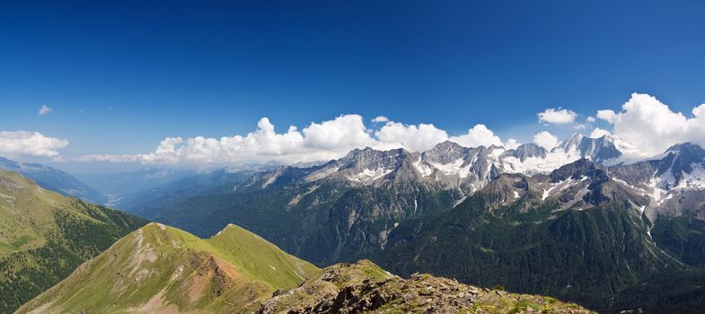 aerial view of Val di Sole from Tonale mountain in Trentino, Italy. Photo taken with polarized filter