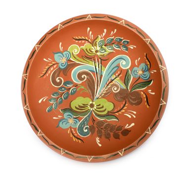 Traditional Norwegian rose painted platter isolated on white background