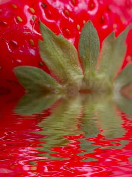 macro of strawberry with leaves