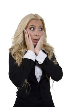 stunned young lady on isolated background