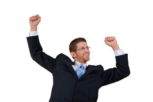 excited businessman on isolated background