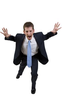 screaming businessman on isolated background