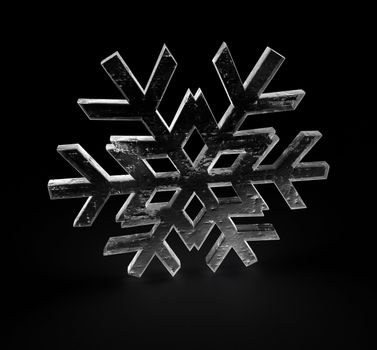a 3D render of a snowflake with ice texture