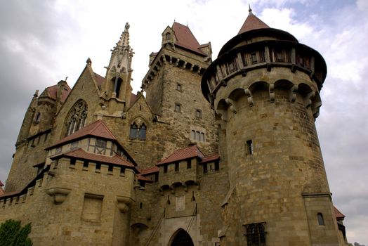 The mystic castle "Kreuzenstein" on a cloudy day.