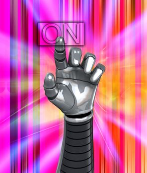 A robotic hand switching on a on button.