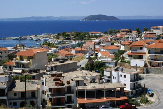 An aerial view of Neos Marmaras in Sithonia (Chalkidiki).