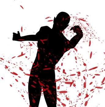 A silhouette of a man who is fighting.