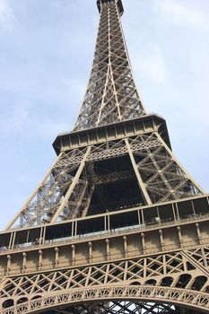 Perspective of Eiffel tower, the famous landmark of Paris.