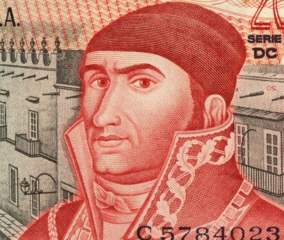 Jose Maria Morelos (1765-1815) on 20 Pesos 1977 Banknote from Mexico. Mexican Roman Catholic priest and revolutionary rebel leader who led the Mexican War of Independence movement, assuming its leadership after the execution of Miguel Hidalgo y Costilla in 1811.