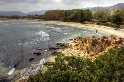 The long beach of Sykia (Halkidiki) on a rainy day in September.