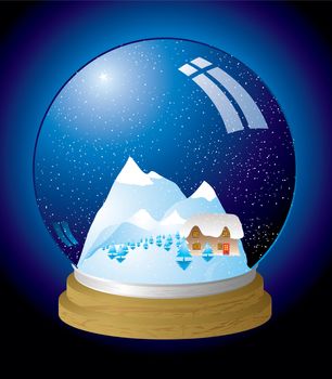 Christmas themed snow globe with a chocolate box cottage