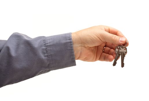 Man Handing Over the Keys Isolated on a White Background.