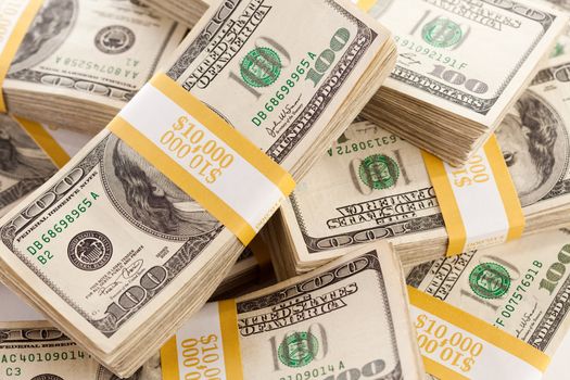 Stacks of Ten Thousand Dollar Piles of One Hundred Dollar Bills 