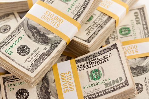 Stacks of Ten Thousand Dollar Piles of One Hundred Dollar Bills 