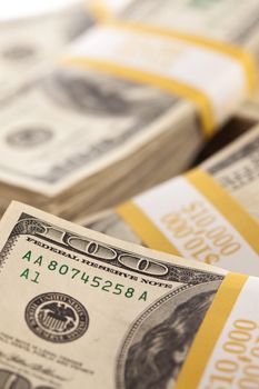 Stacks of Ten Thousand Dollar Piles of One Hundred Dollar Bills.