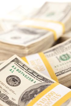 Stacks of Ten Thousand Dollar Piles of One Hundred Dollar Bills.