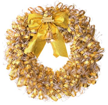 Christmas wreath of golden colour on a white background