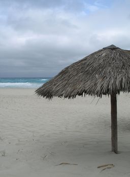 parasol on the empty beach