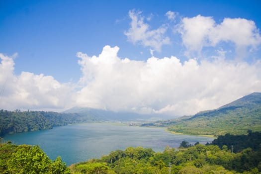 Natural lake in the middle of the hills.