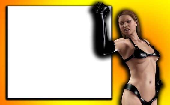 A sexy women dressed in PC with a blank customisable space.