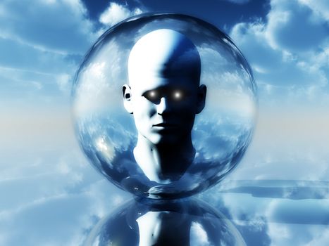 A abstract image of a head in a bubble.