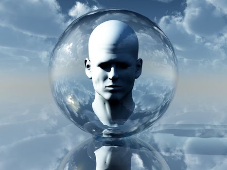 A abstract image of a head in a bubble.