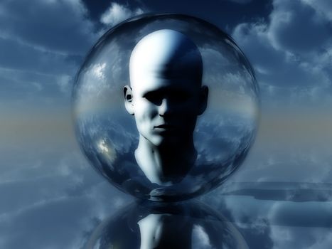 A abstract image of a head in a bubble.