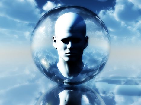 A abstract image of a head in a bubble.