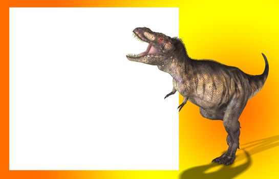 A Tyrannosaurus Rex in a menacing pose, with a blank customisable space.