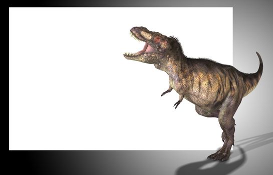 A Tyrannosaurus Rex in a menacing pose, with a blank customisable space.