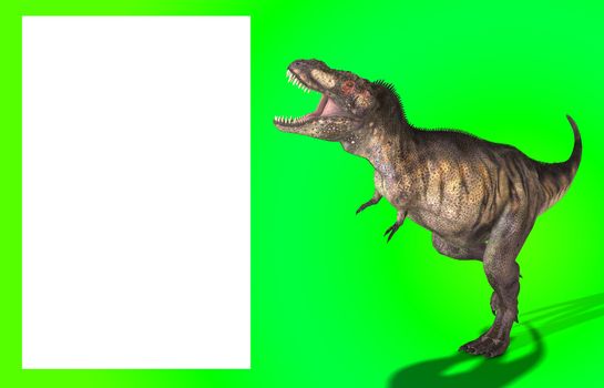 A Tyrannosaurus Rex in a menacing pose, with a blank customisable space.