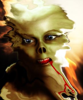 
A distorted monster face with blood, would be good for Halloween concepts.

