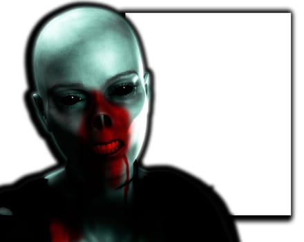 A Zombie with a blank customisable sign. For Halloween concepts.