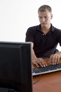 male working on notebook on an isolated background