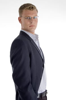 side view of businessman with white background
