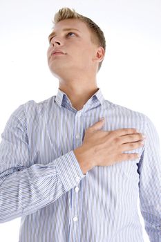 praying american man against white background