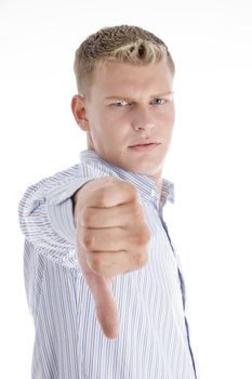 man showing disapproval sign on an isolated background