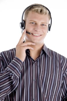 customer care executive communicating isolated with white background