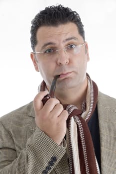 man with cigar in his mouth on an isolated background