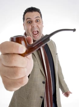 angry man with cigar with white background