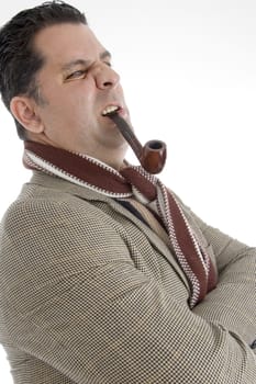 man posing with cigar in his mouth on an isolated background