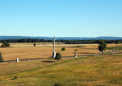 Monuments in the national battlefield at Gettysburg