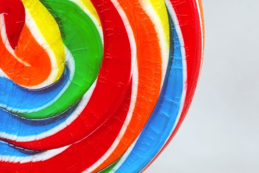 A close-up of a colorful lollipop candy