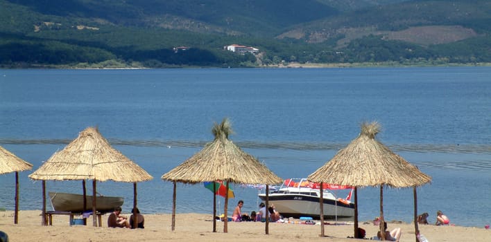 beach on the lake prespa in macedonia