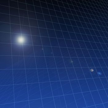 Blue grid abstract background image with solar flare.